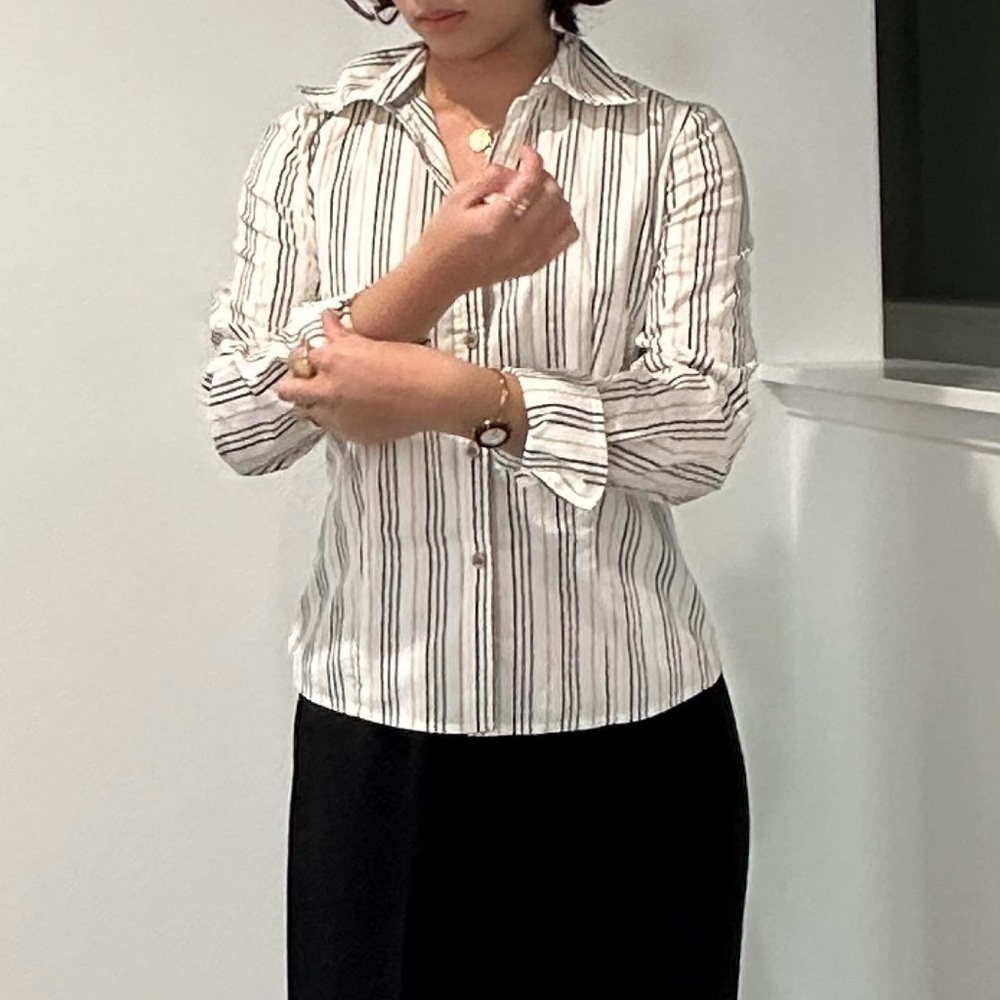 Cream, Pinstriped, Y2K Vintage Blouse